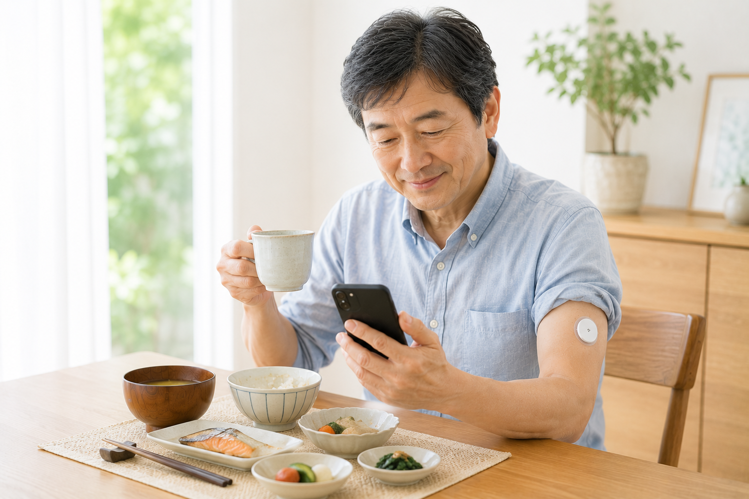 食事とグルコース値の変化を振り返るイメージ